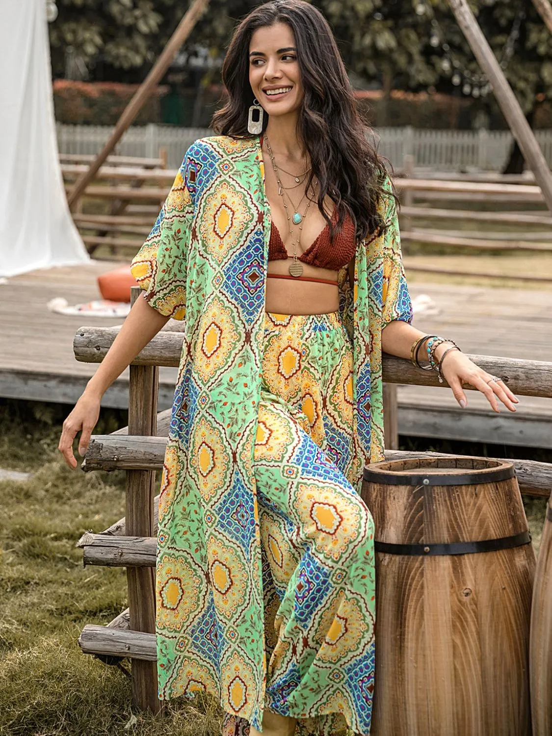 🌼 Printed Half Sleeve Top and Wide Leg Pants Set 🌼