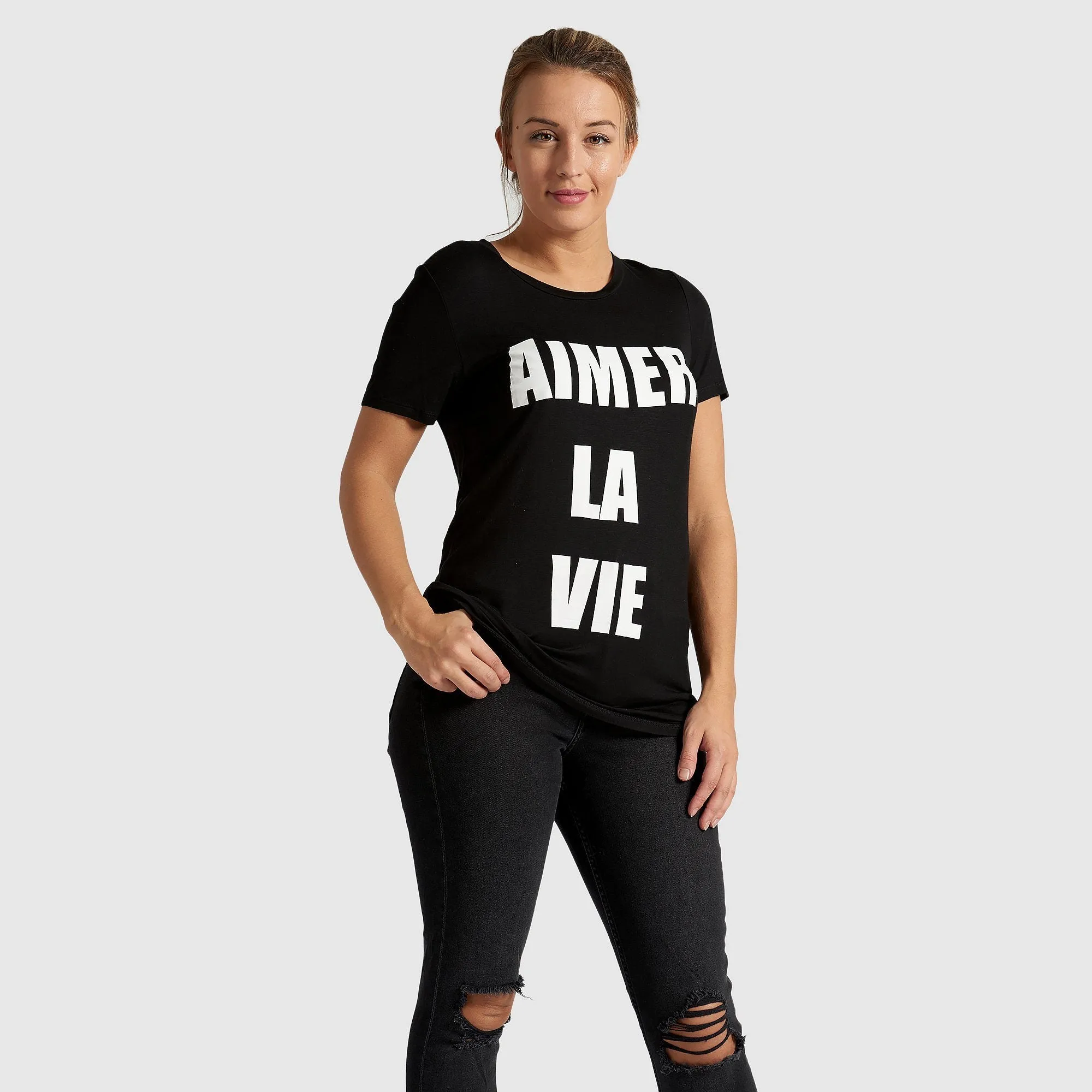 AIMER LA VIE - Graphic Letter T-Shirt - Black