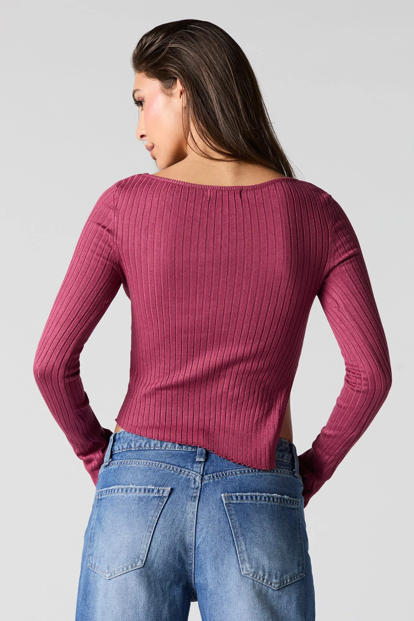 Asymmetrical Split Hem Ribbed Knit Sweater