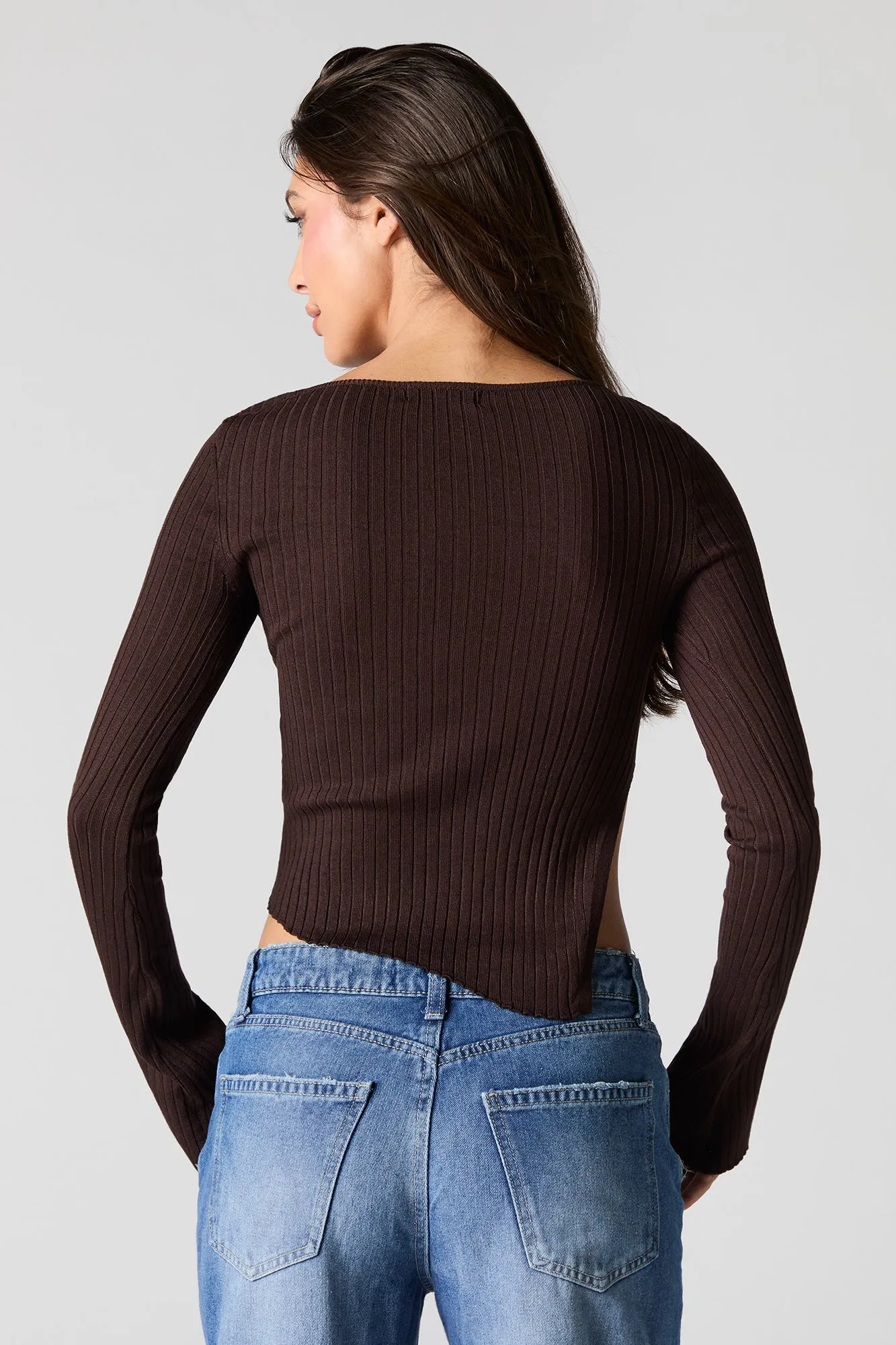 Asymmetrical Split Hem Ribbed Knit Sweater