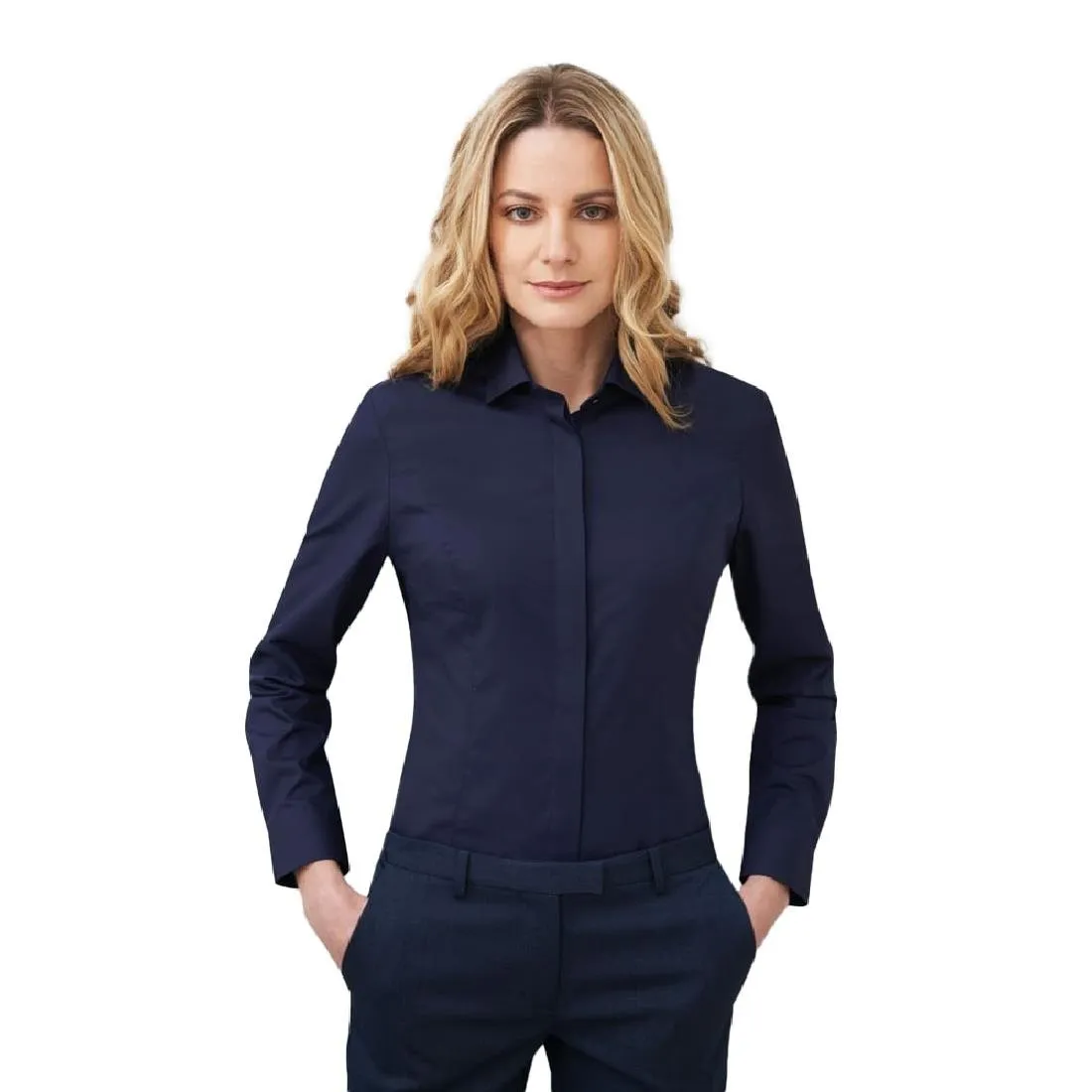 BA149-6 Brook Taverner Ladies Long Sleeve Parma Shirt Navy Size 6