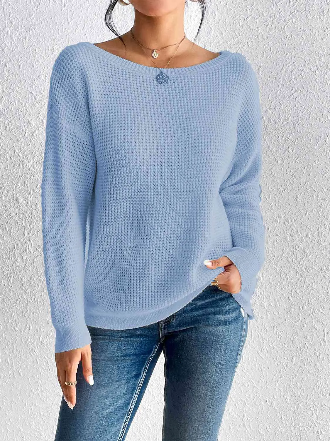 Boat Neck Drop Shoulder Sweater