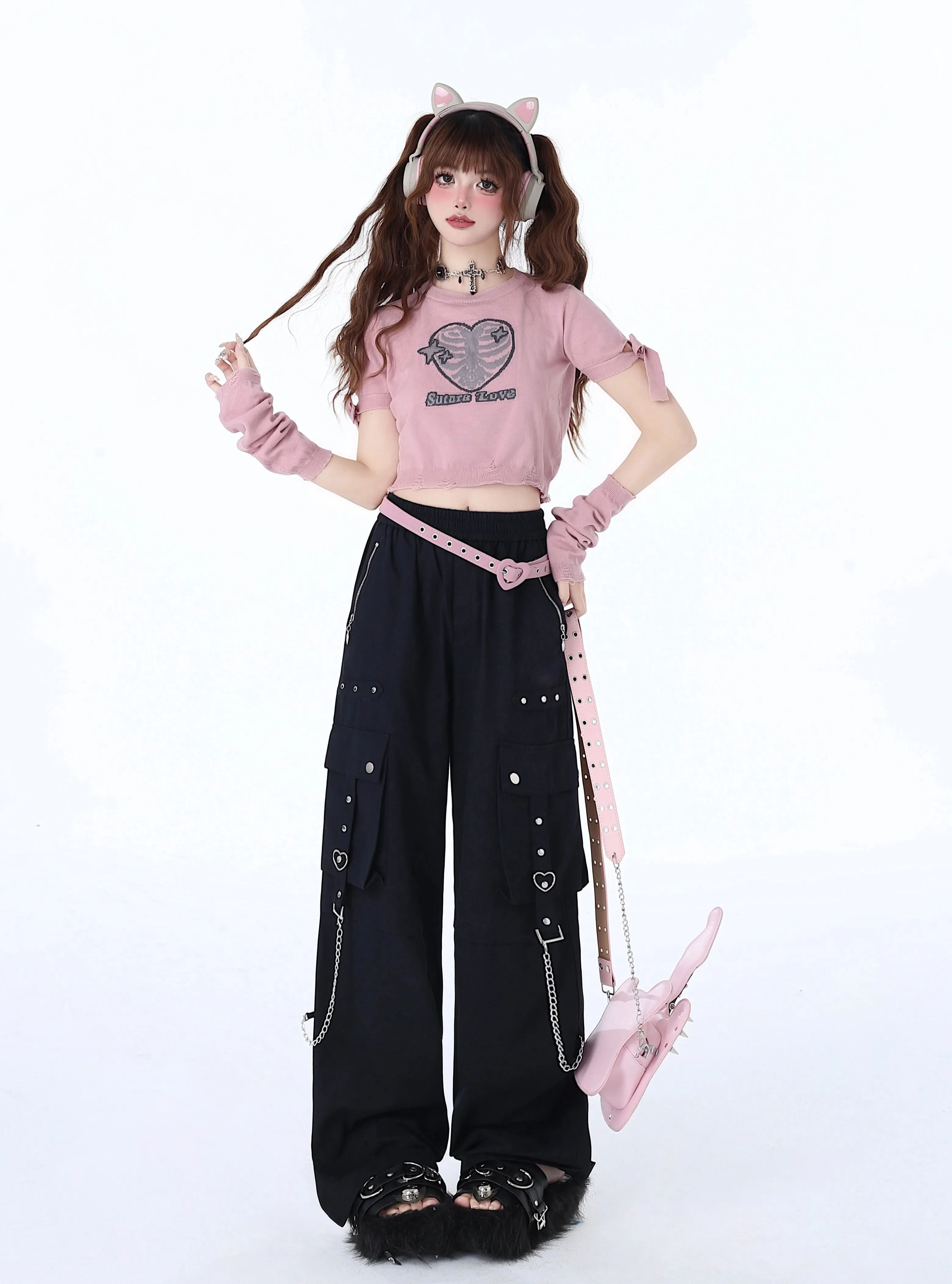 Crazygirl Kawaii Loose Straight-Leg Cargo Pants