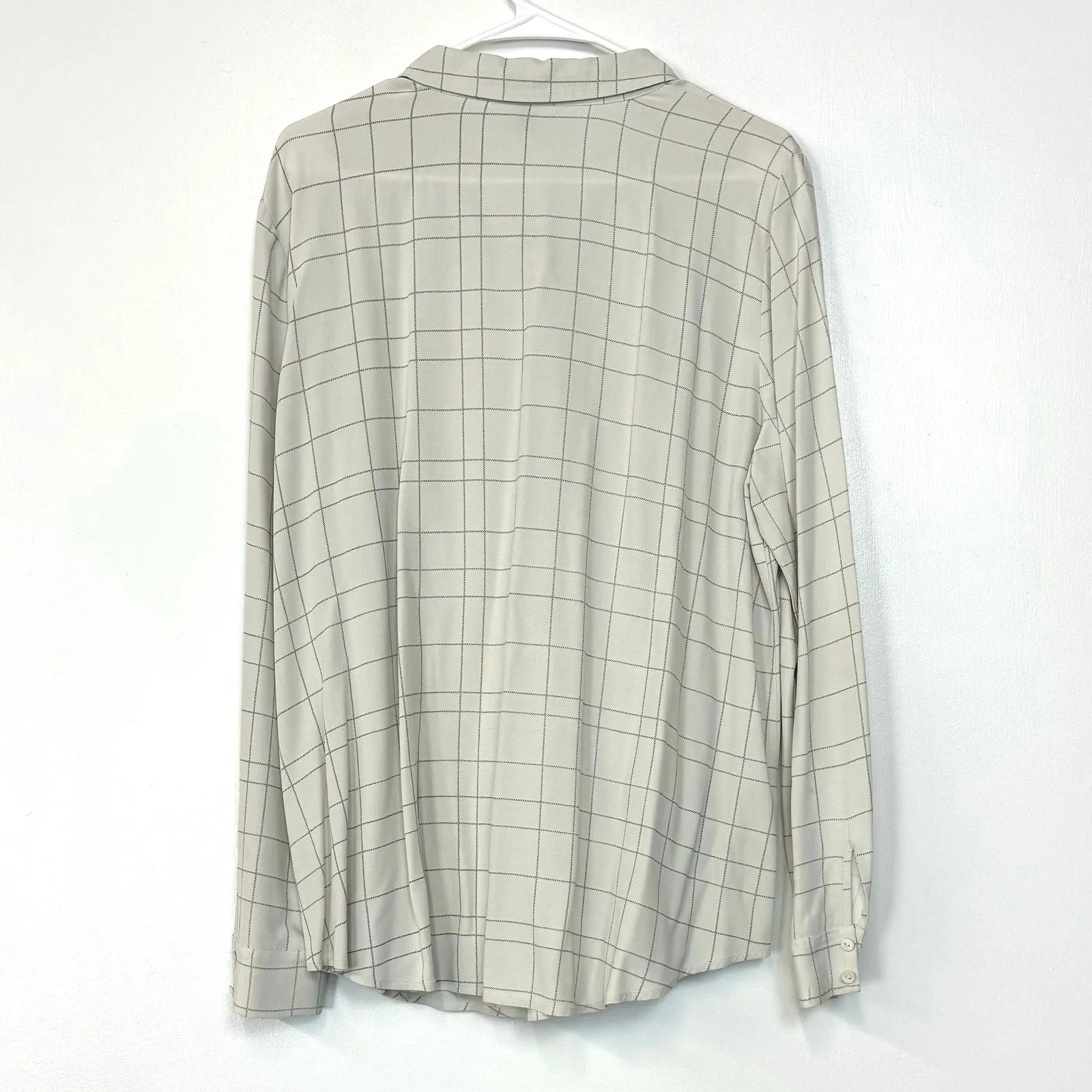 Eileen Fisher | Womens Windowpane Button-Up Blouse | Color: Ivory/Black | Size: L | Pre-Owned