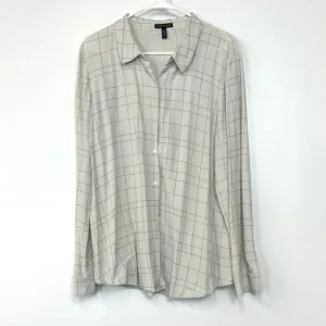 Eileen Fisher | Womens Windowpane Button-Up Blouse | Color: Ivory/Black | Size: L | Pre-Owned