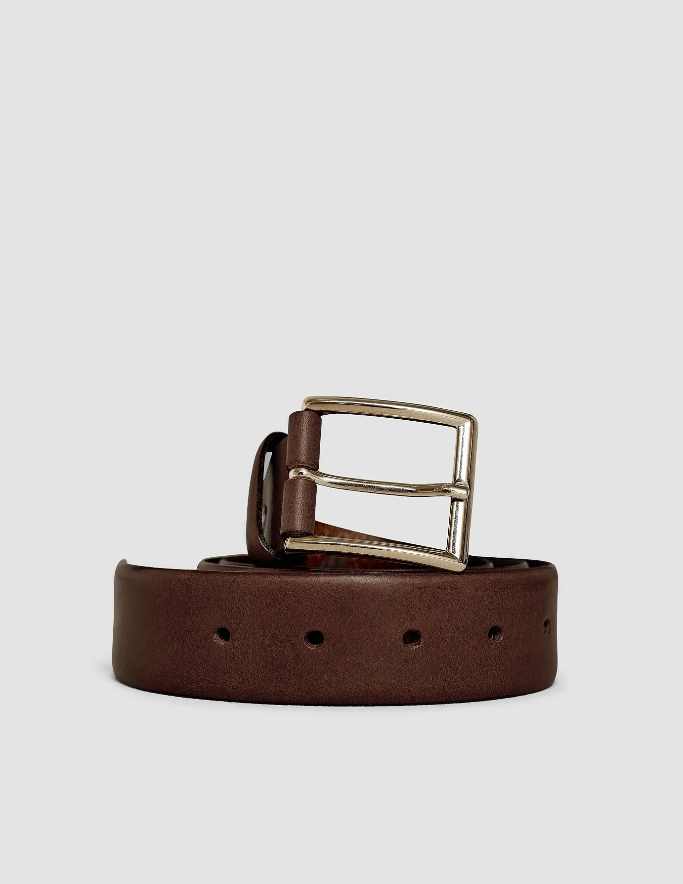 Elastic Leather Belt Dark Brown