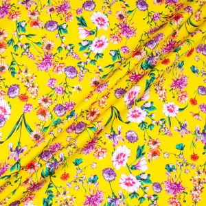 Elegant Multi Floral Printed Canary Yellow Luxury Cotton