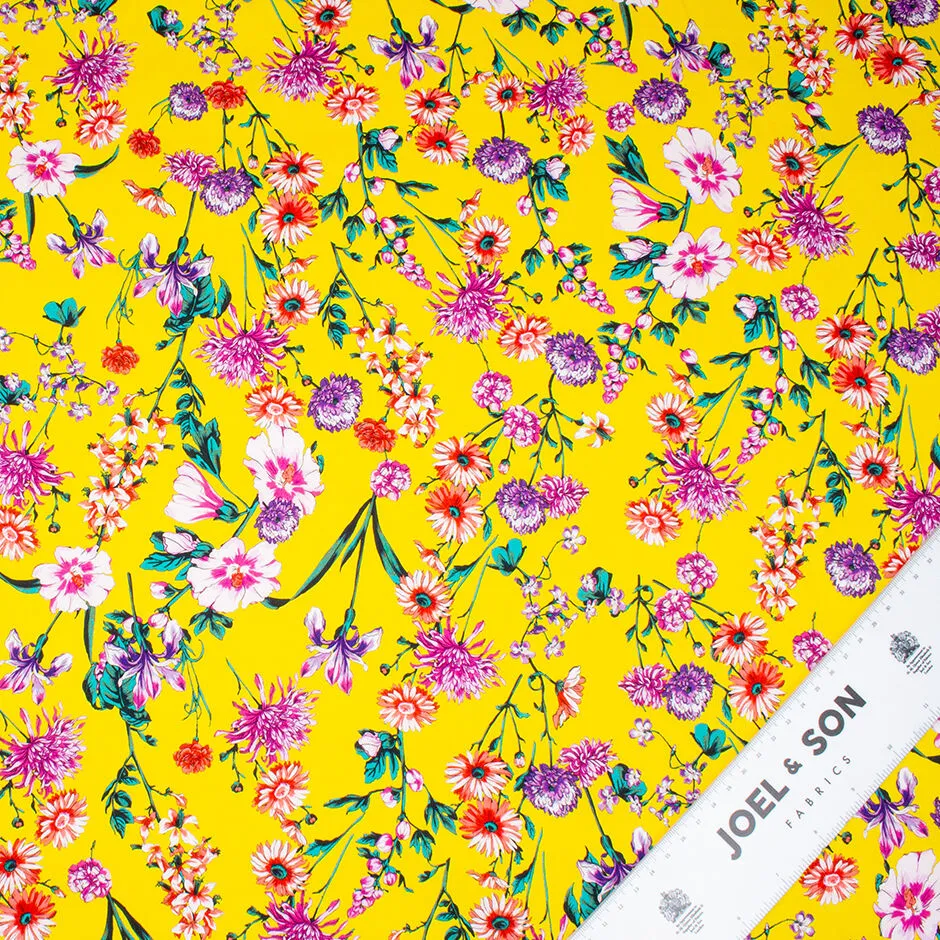 Elegant Multi Floral Printed Canary Yellow Luxury Cotton