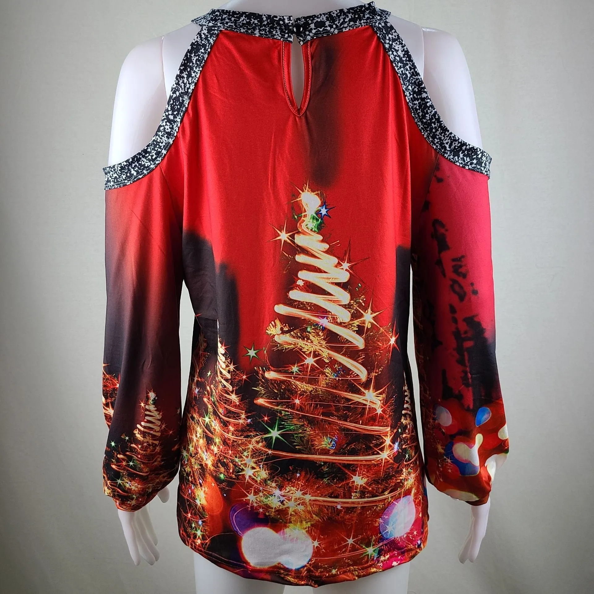 Elk print sexy off-the-shoulder plus size blouse lantern sleeve Christmas women's clothing