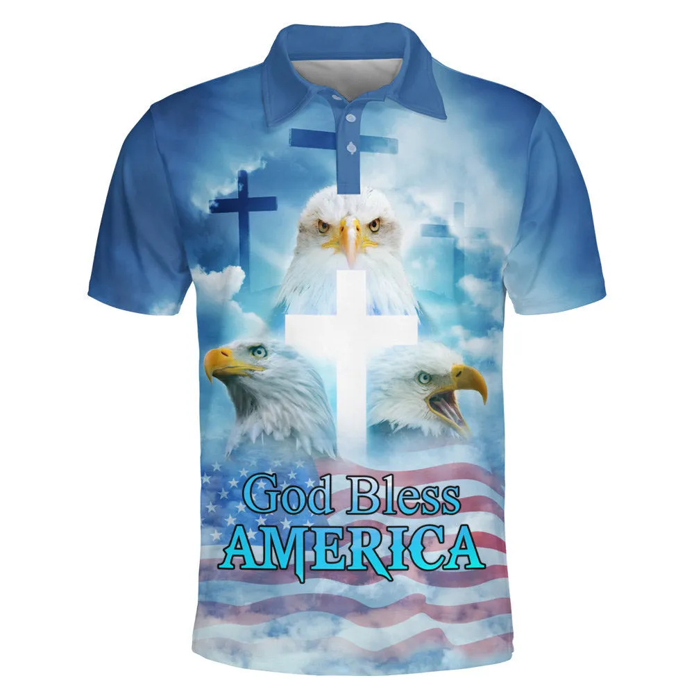 God Bless America Eagle Polo Shirt - Christian Shirts & Shorts