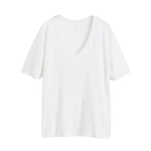 H&M V-neck Linen Jersey T-shirt, white