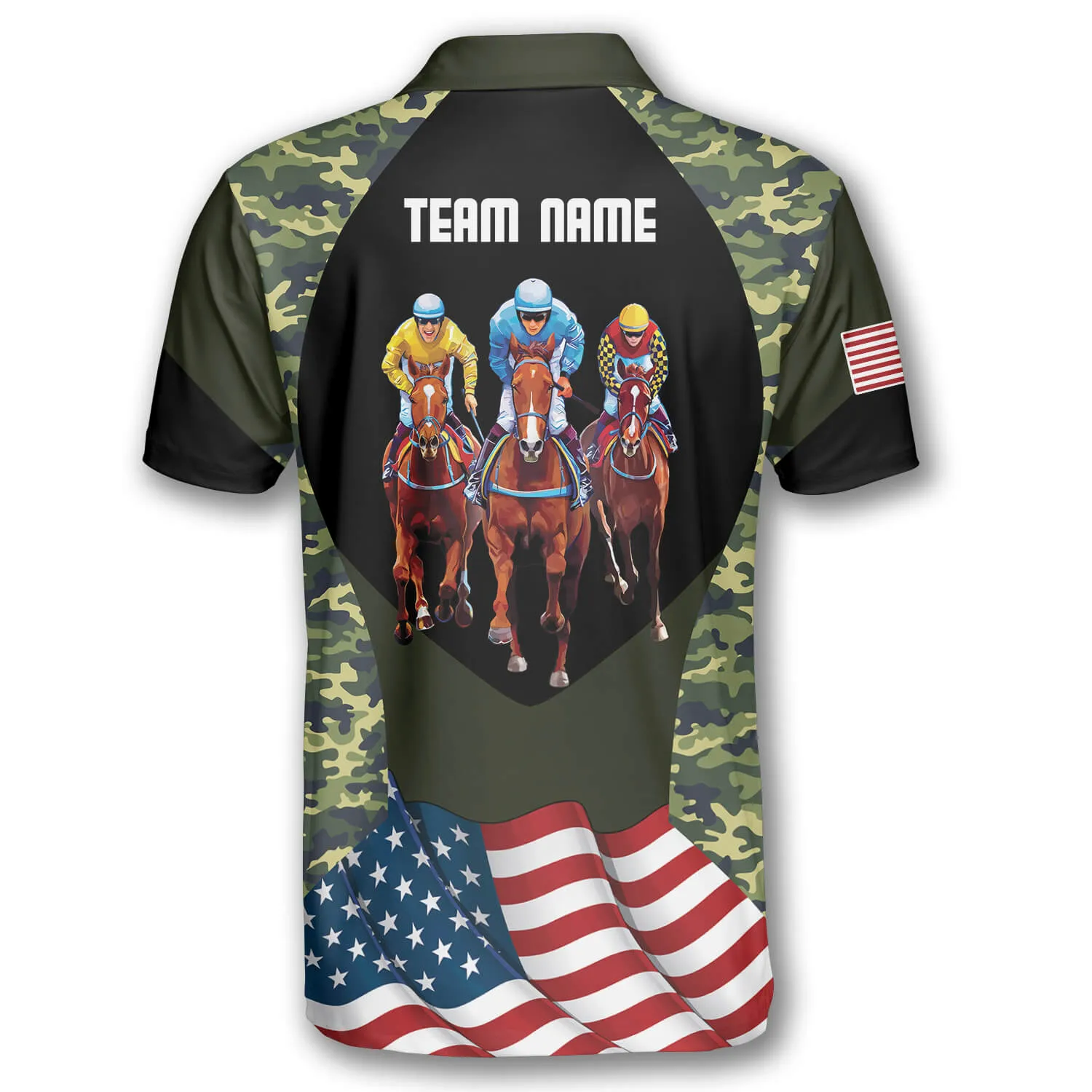 Horse Racing Camo Waving Flag Custom Equestrian Shirts for Men