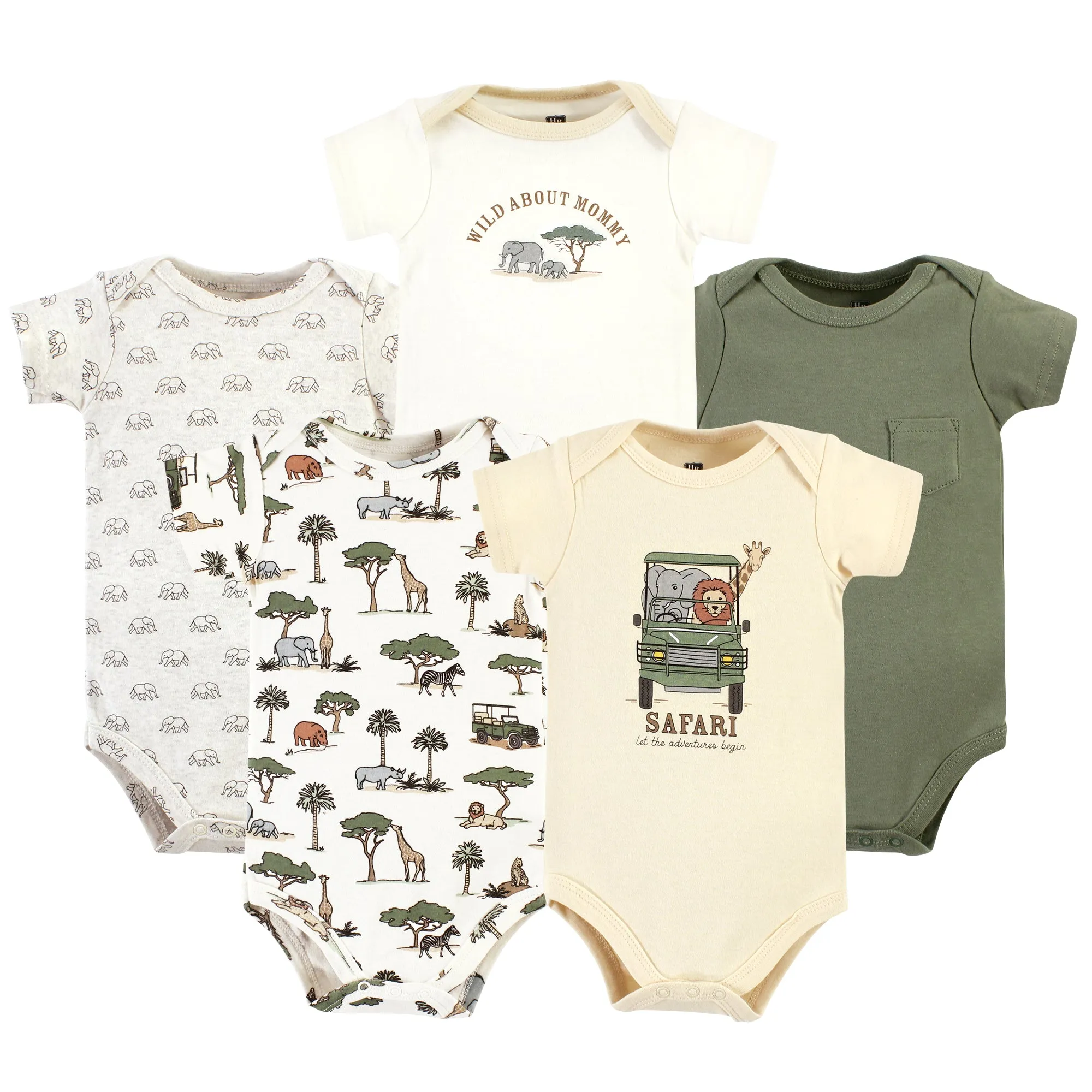 Hudson Baby Cotton Bodysuits, Going On Safari 5-Pack