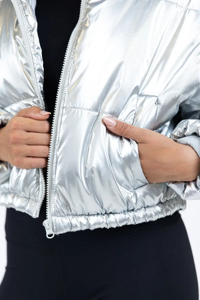 Keep Me Warm Silver Chrome Puffer Jacket SALE