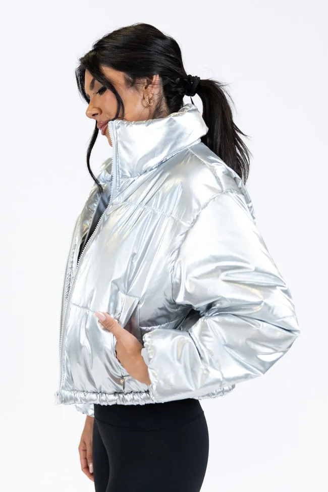 Keep Me Warm Silver Chrome Puffer Jacket SALE