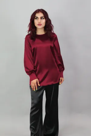 Lameera Satin Blouse - Cherry