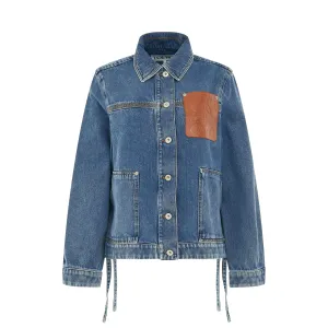 Leather Patch Workwear Jacket in Jeans Blue