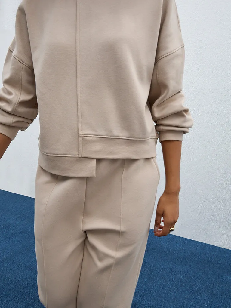 LOV Beige Solid Sweatshirt