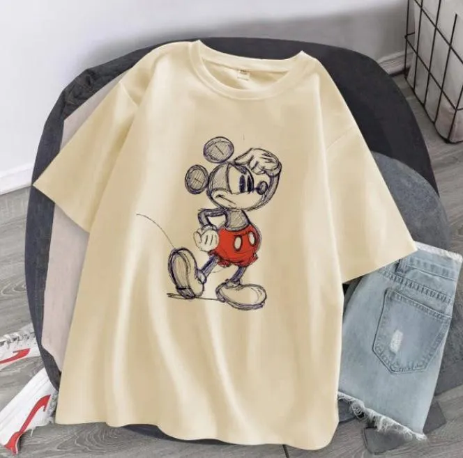 Mickey pattern round neck cartoon thong short-sleeved top