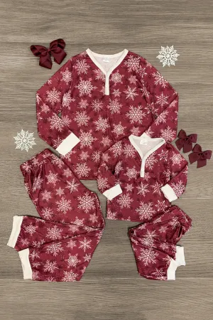 Mom & Me - Burgundy Snowflake Pajamas