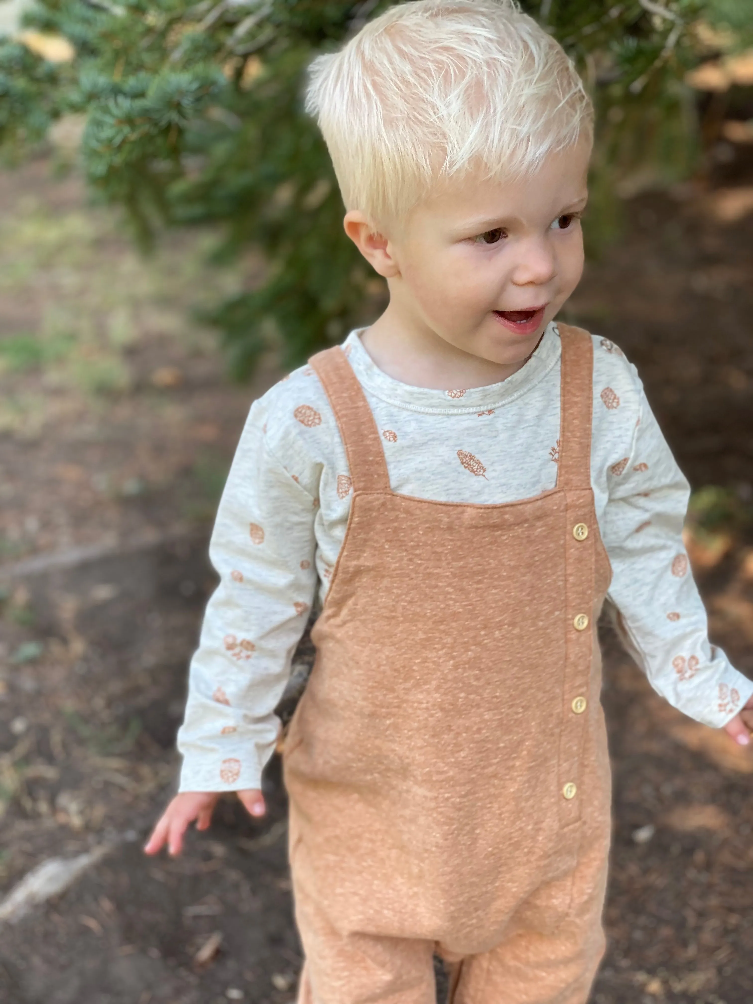 Morgan onesie/T shirt in oatmeal pinecone print