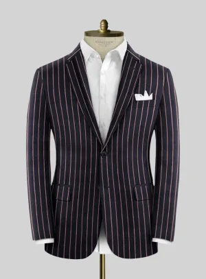 Noble Assunta Blue Stripe Cotton Silk Linen Jacket