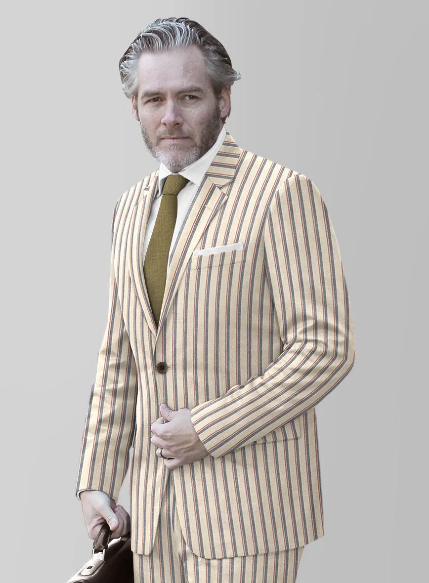 Noble Elena Cream Stripe Wool Silk Linen Jacket