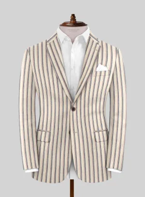 Noble Elena Cream Stripe Wool Silk Linen Jacket