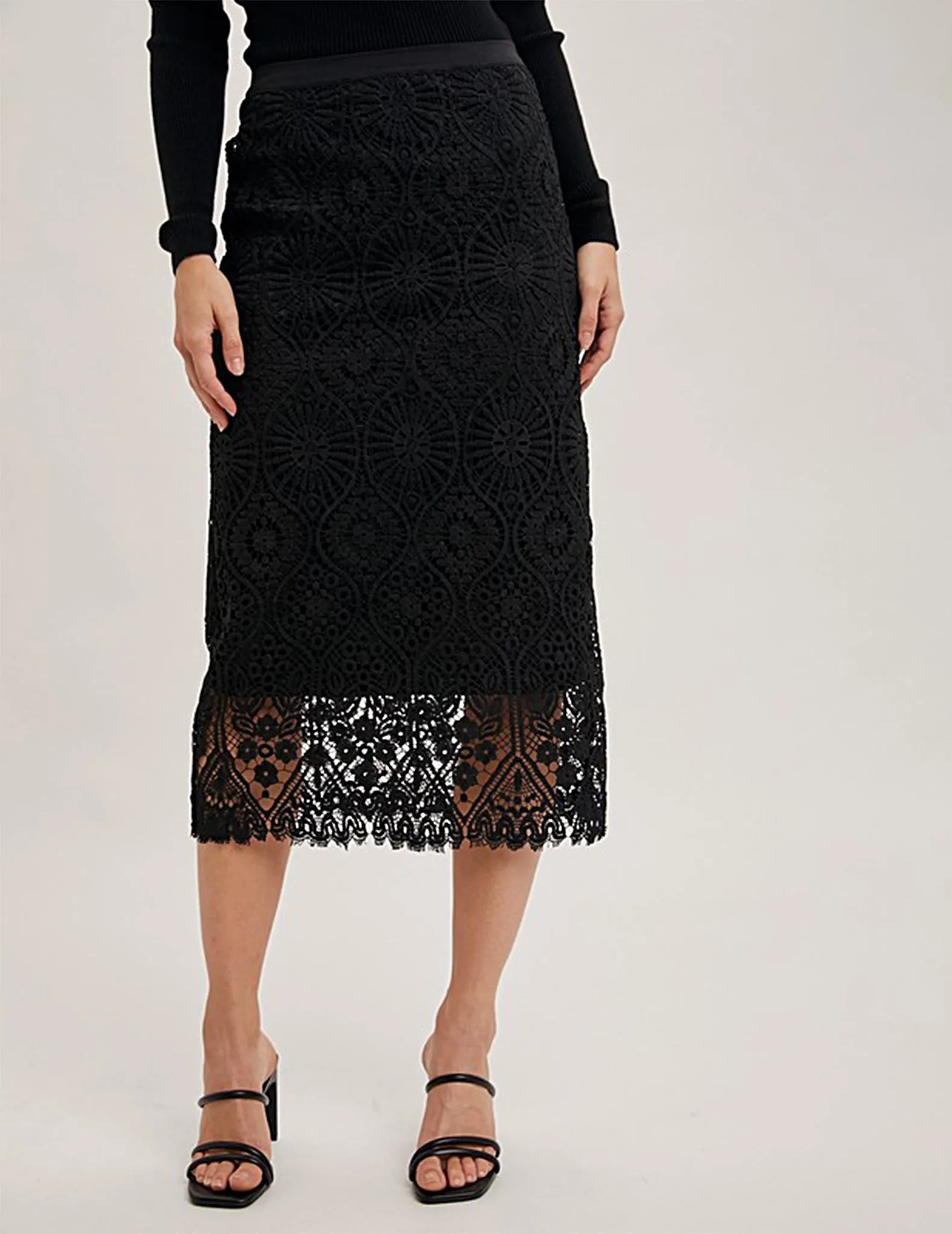 Penelope Black Lace Pencil Skirt