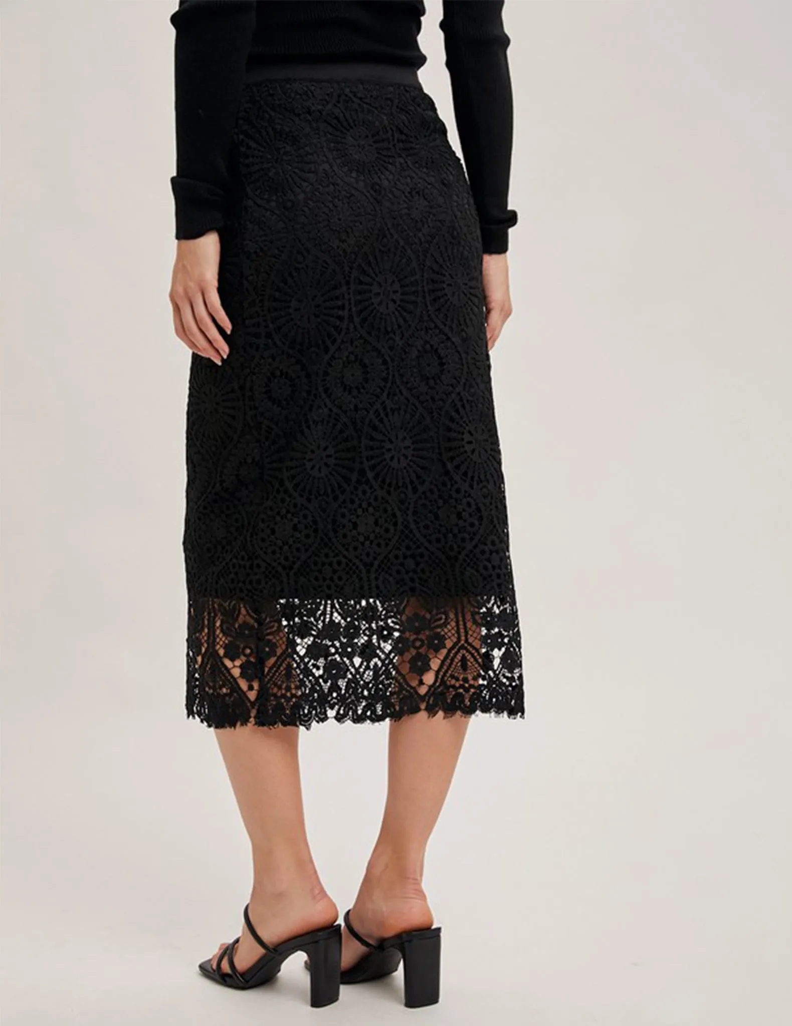 Penelope Black Lace Pencil Skirt