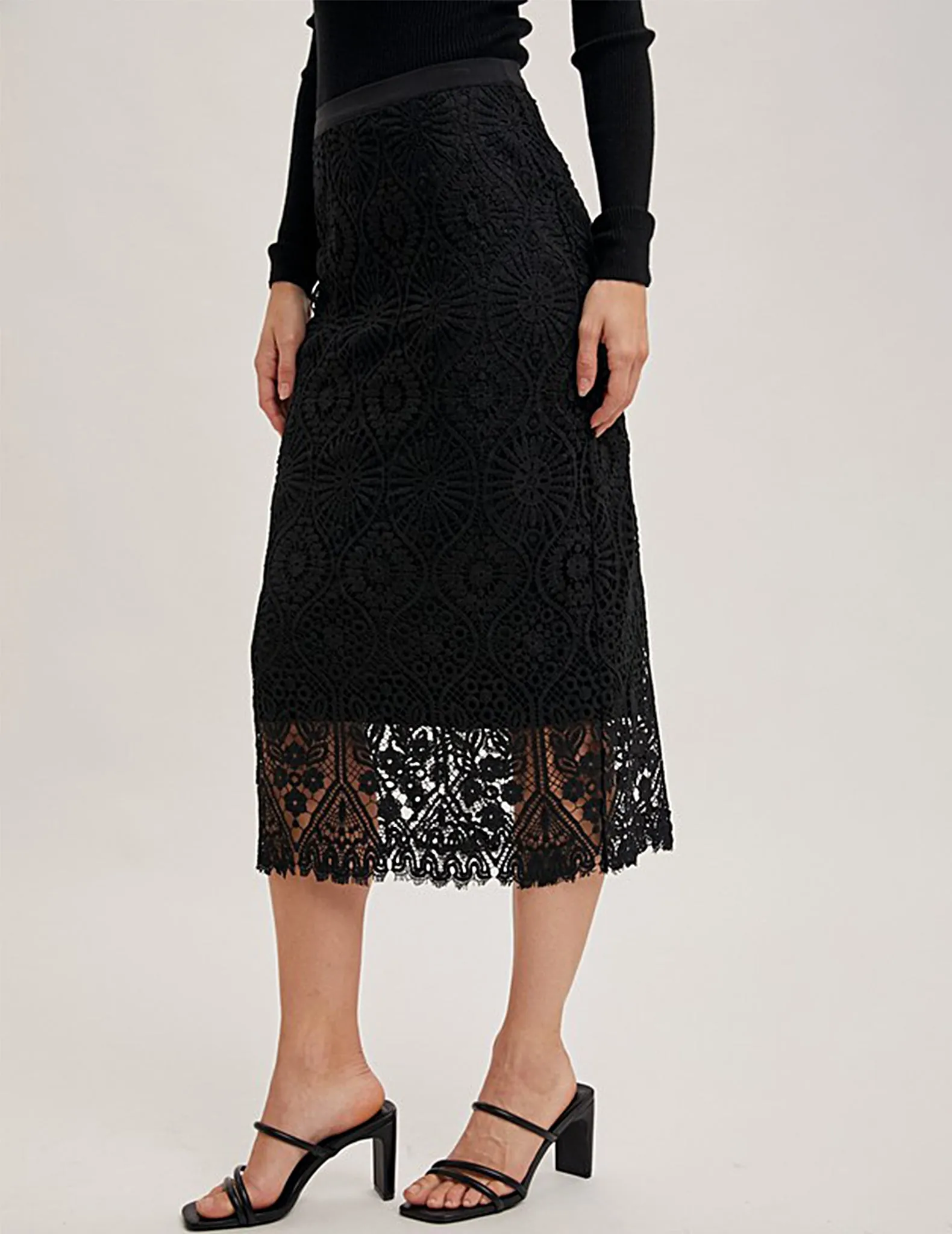 Penelope Black Lace Pencil Skirt