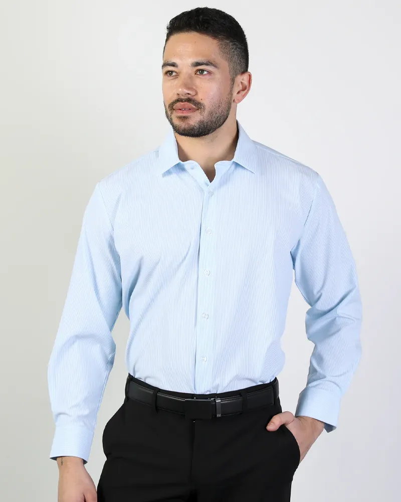 Phenom Professional Light Blue Striped Long Sleeve Men's Dress Shirt