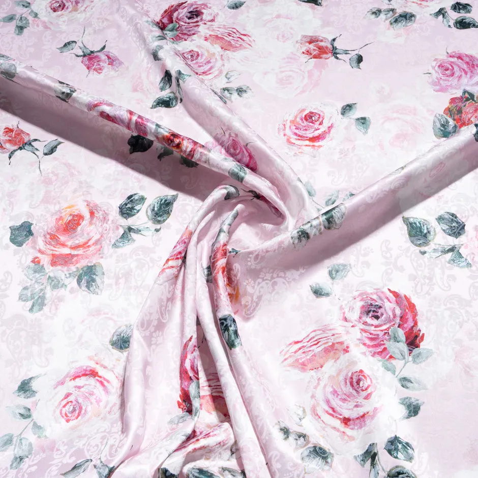 Pink Rose Vision Printed Pink Pure Silk Jacquard