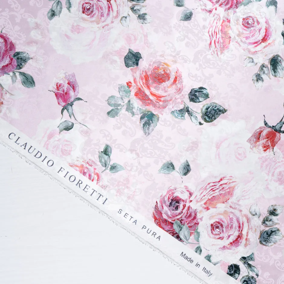 Pink Rose Vision Printed Pink Pure Silk Jacquard