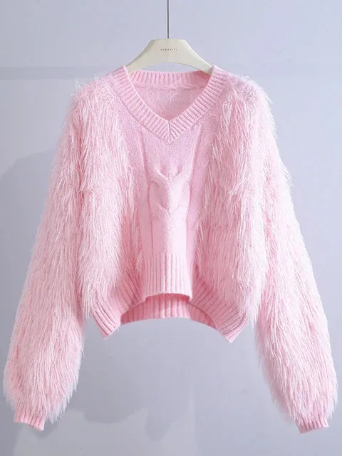 Pre Order:  Fuzzy Lantern Sleeves Knit Sweater