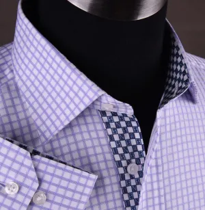 Purple Shepherd Twill Plaids & Checks Formal Business Dress Shirt B2B Blue Sale in Single Button Cuffs