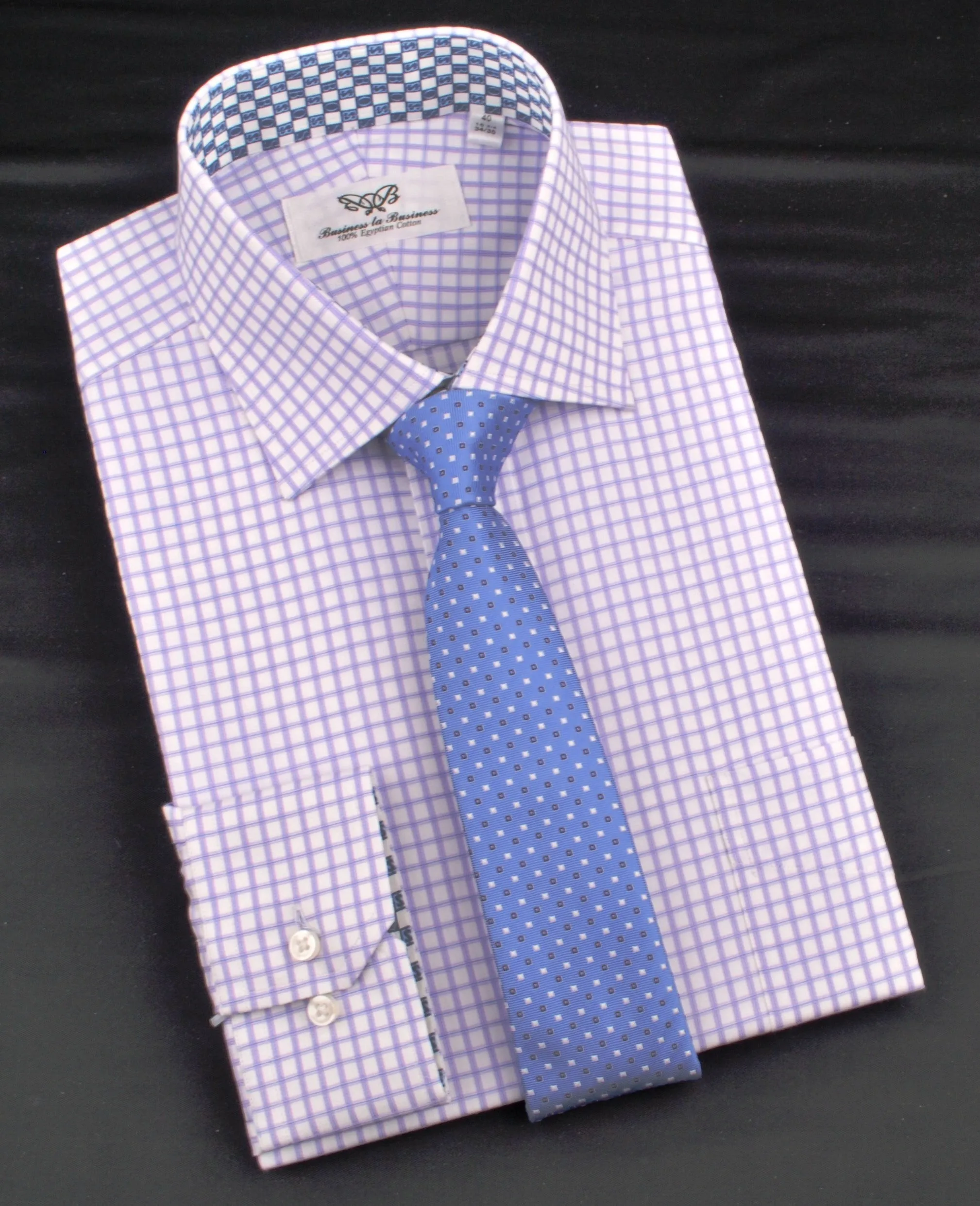 Purple Shepherd Twill Plaids & Checks Formal Business Dress Shirt B2B Blue Sale in Single Button Cuffs