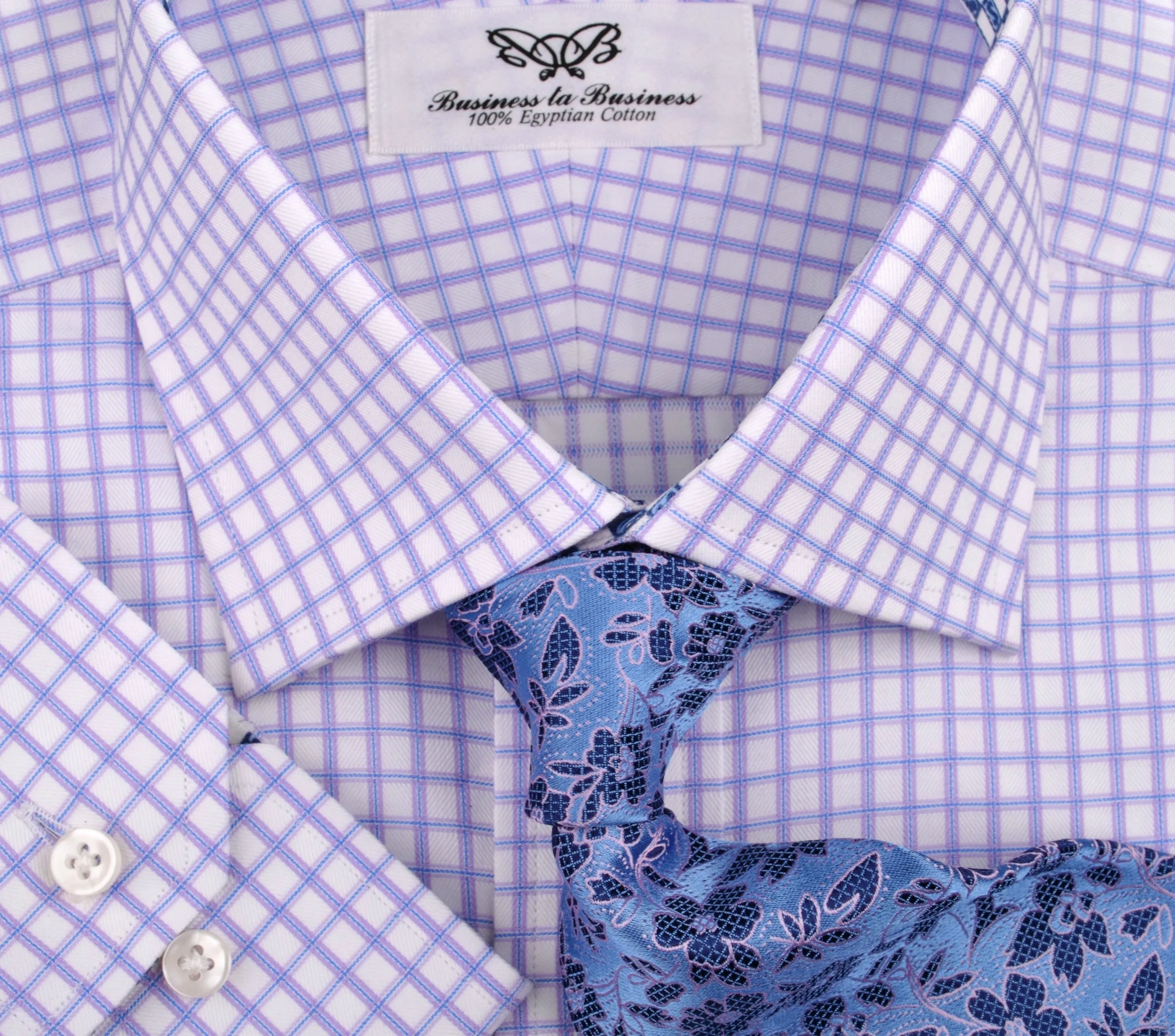 Purple Shepherd Twill Plaids & Checks Formal Business Dress Shirt B2B Blue Sale in Single Button Cuffs