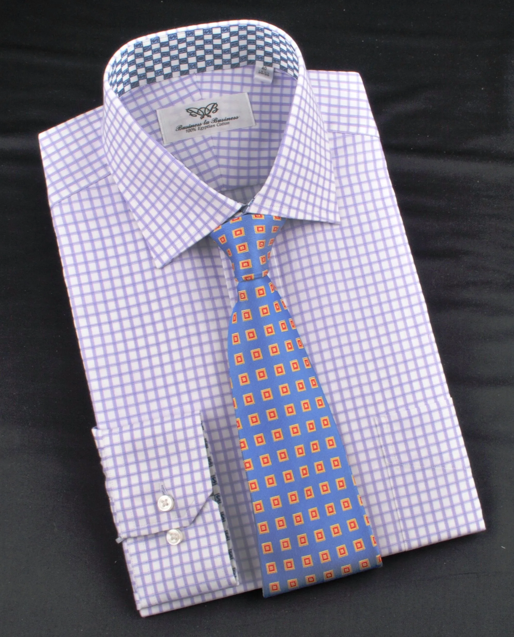 Purple Shepherd Twill Plaids & Checks Formal Business Dress Shirt B2B Blue Sale in Single Button Cuffs