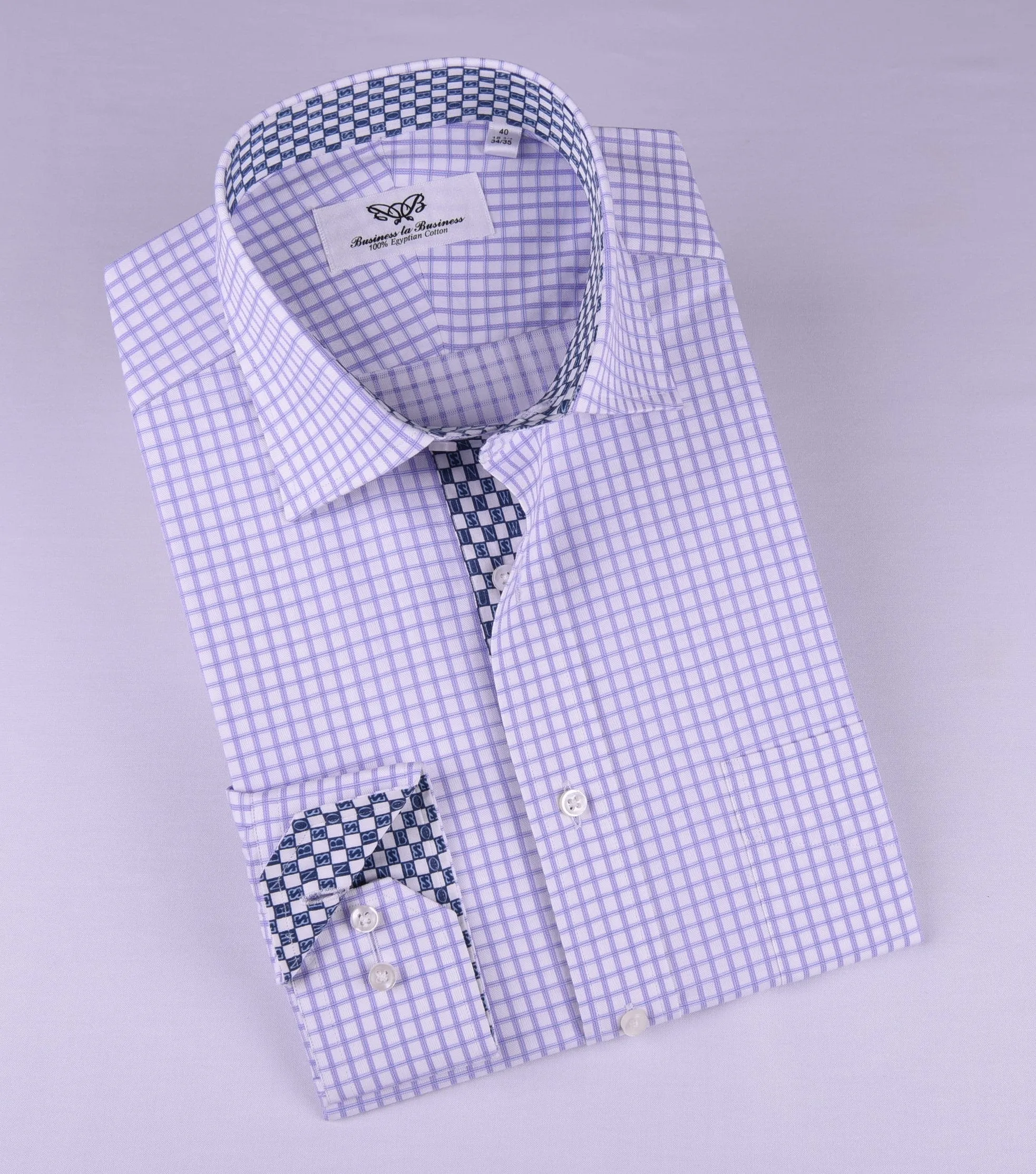 Purple Shepherd Twill Plaids & Checks Formal Business Dress Shirt B2B Blue Sale in Single Button Cuffs