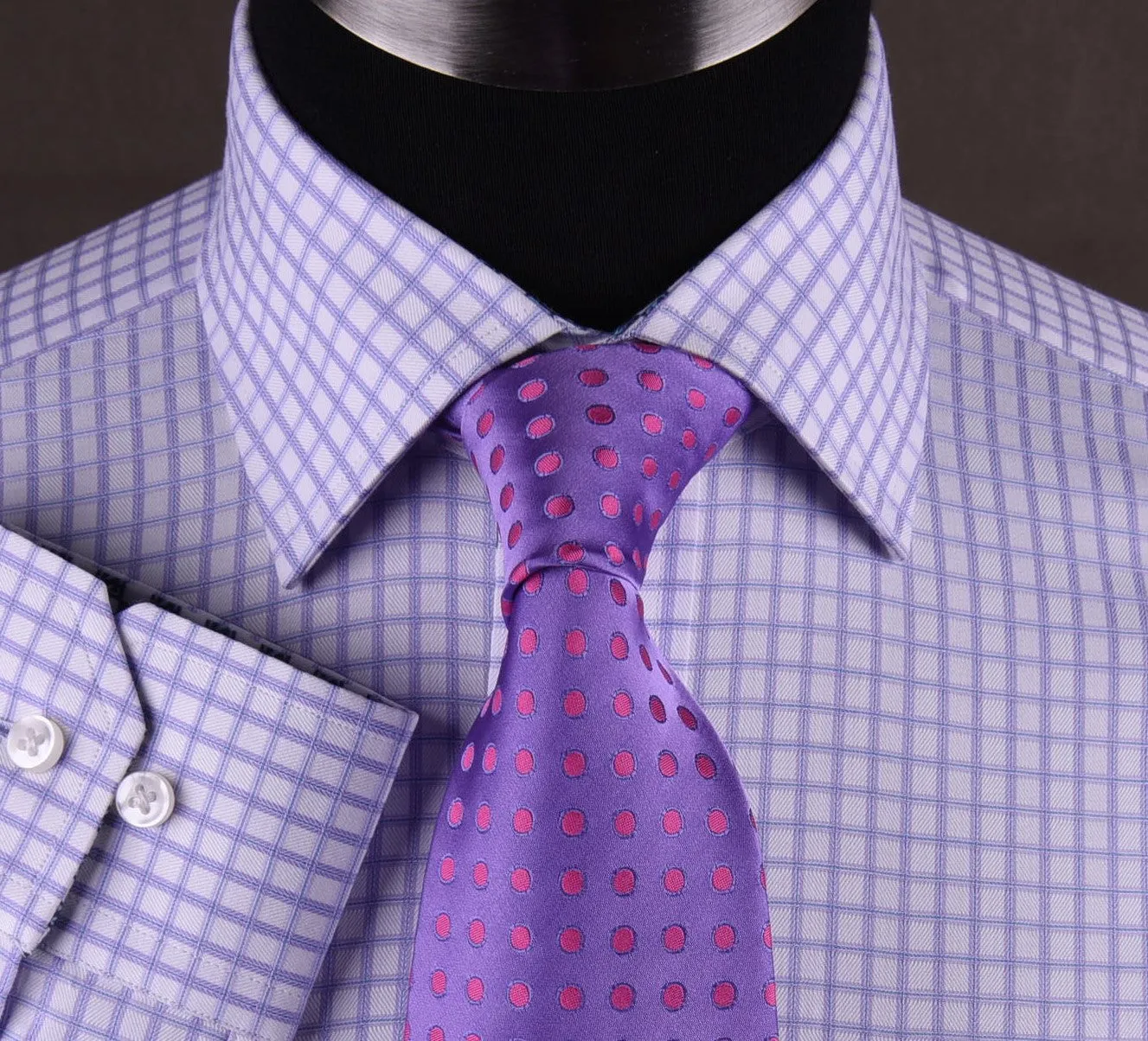 Purple Shepherd Twill Plaids & Checks Formal Business Dress Shirt B2B Blue Sale in Single Button Cuffs