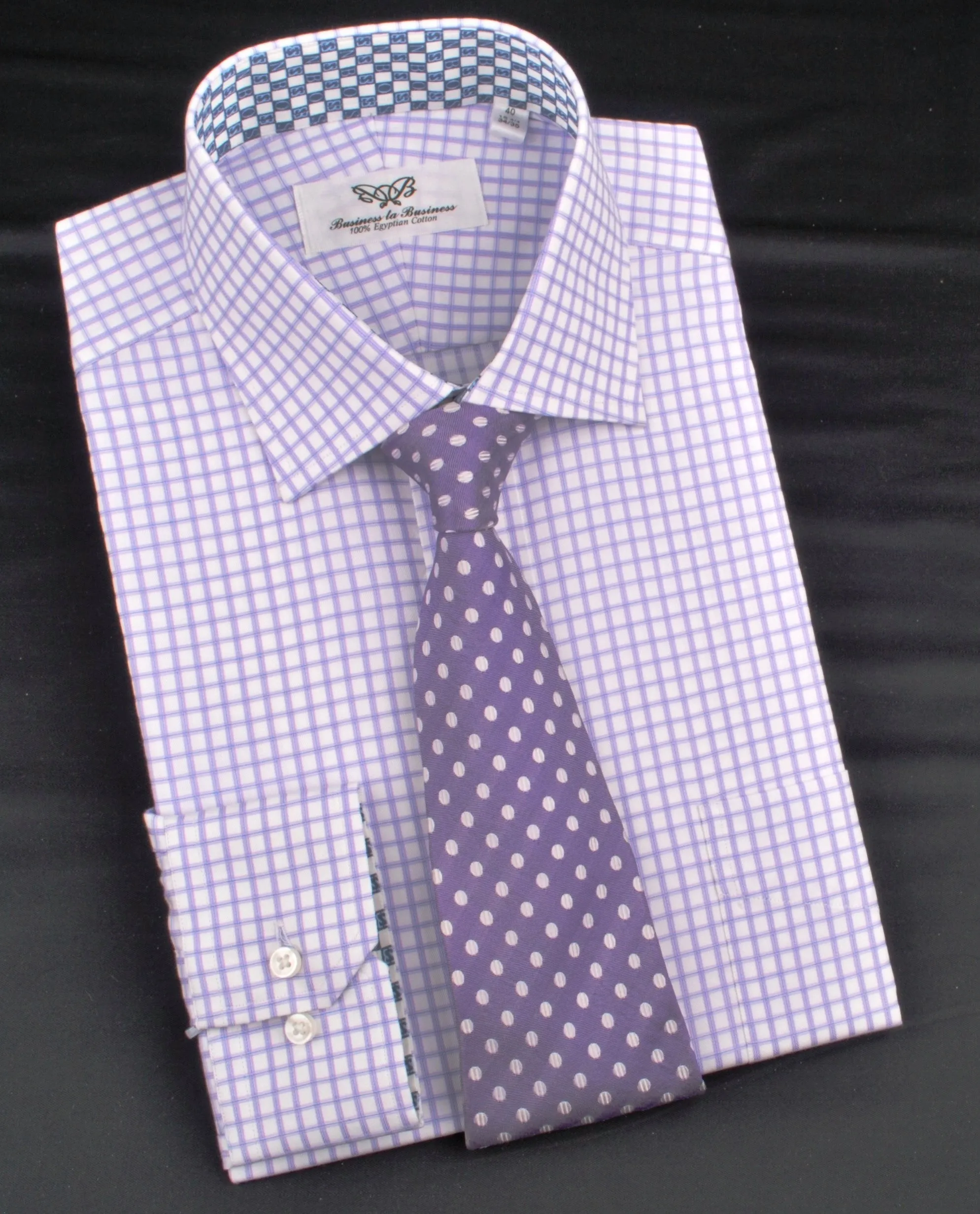 Purple Shepherd Twill Plaids & Checks Formal Business Dress Shirt B2B Blue Sale in Single Button Cuffs