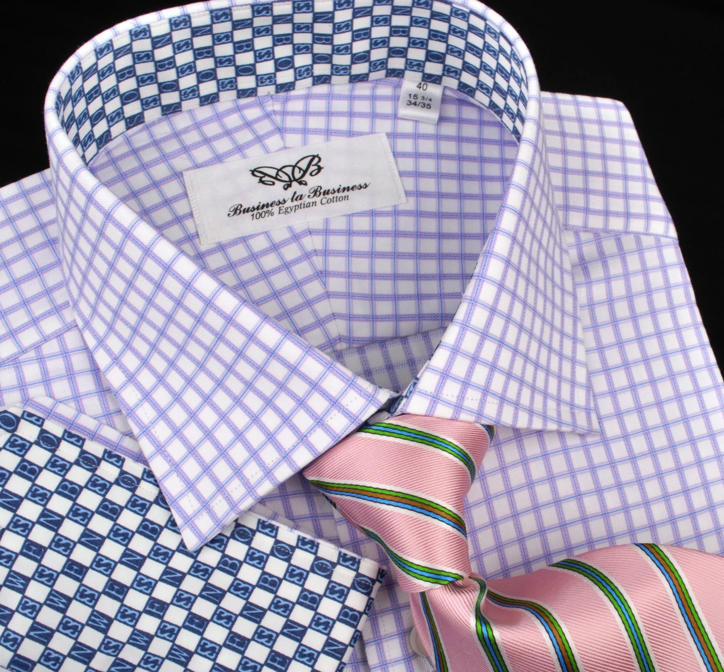 Purple Shepherd Twill Plaids & Checks Formal Business Dress Shirt B2B Blue Sale in Single Button Cuffs