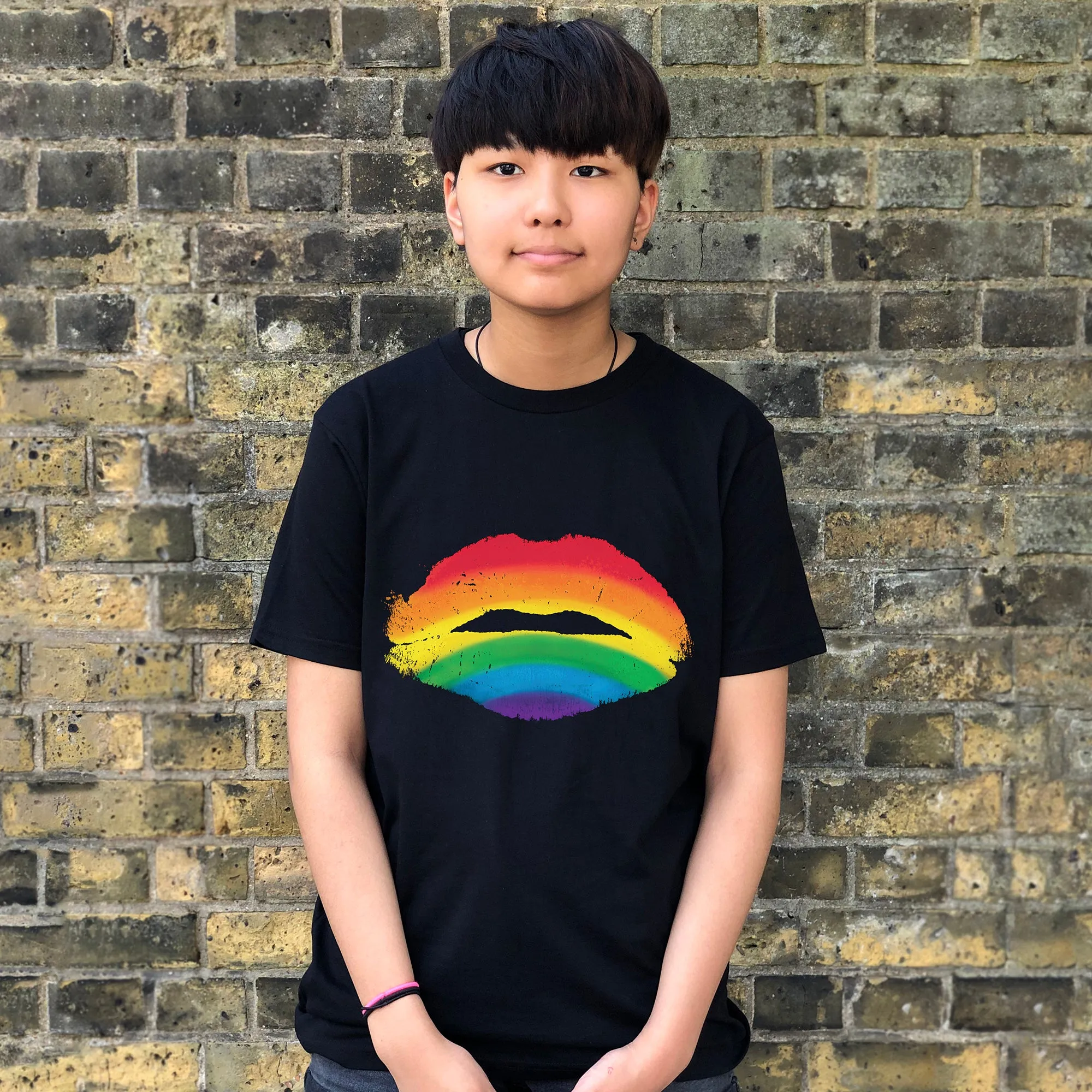 Rainbow Kiss Black Unisex Organic Cotton NHS Charity T-shirt