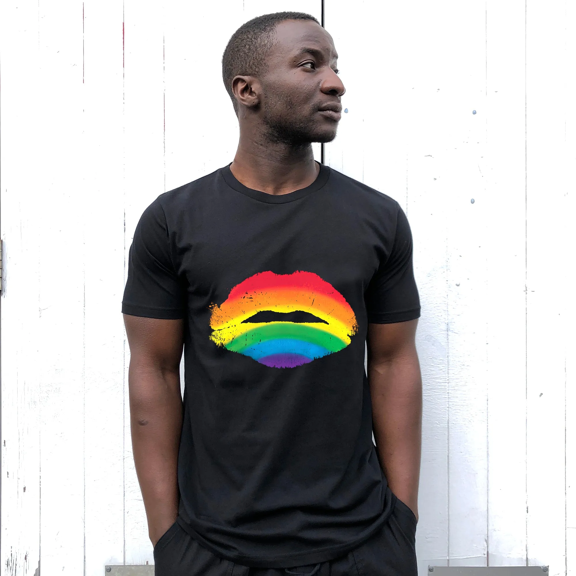 Rainbow Kiss Black Unisex Organic Cotton NHS Charity T-shirt