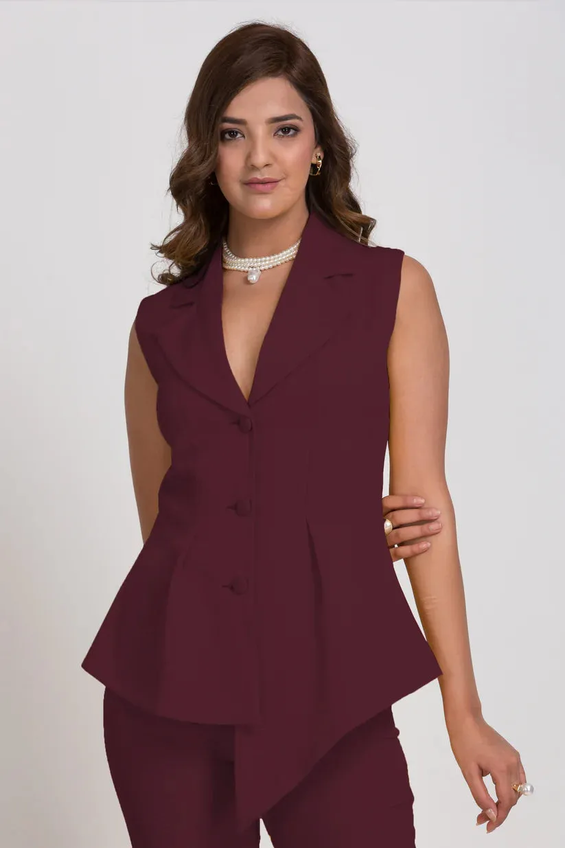 Solid Workwear Asymmetric Sleeveless Business Suit