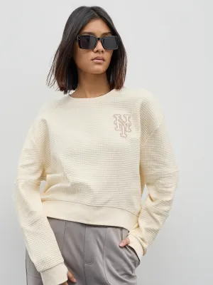 Studiofit Light Beige Waffle-Textured Cotton Sweatshirt