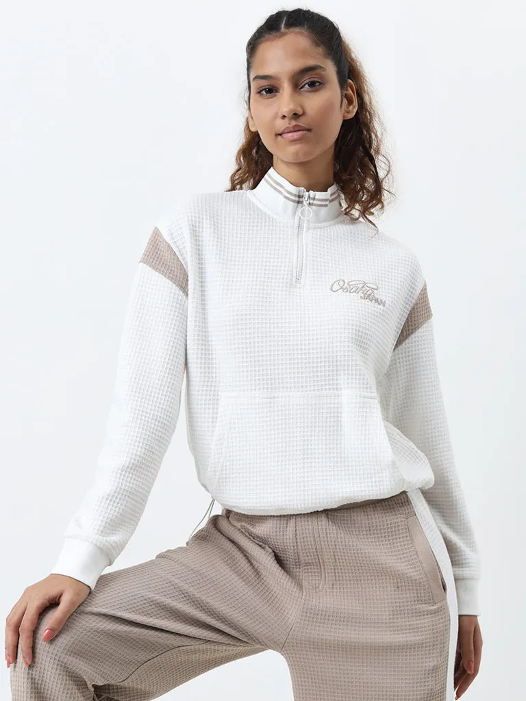 Studiofit White Waffle-Textured Cotton Sweatshirt