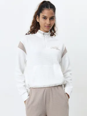 Studiofit White Waffle-Textured Cotton Sweatshirt