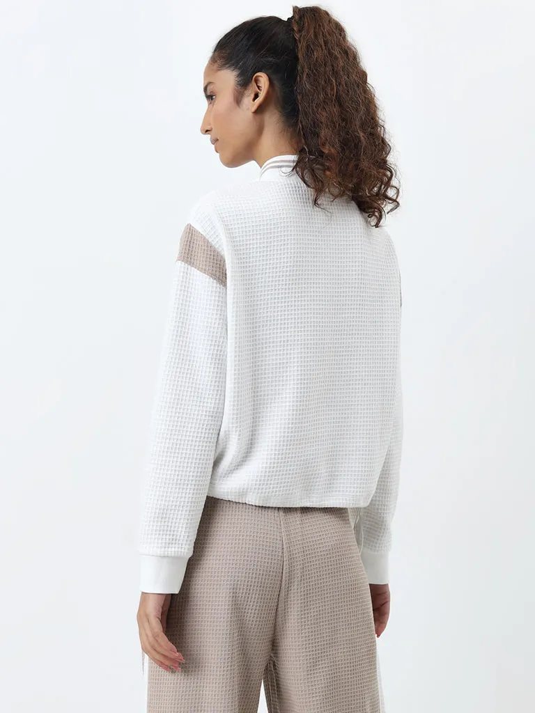 Studiofit White Waffle-Textured Cotton Sweatshirt